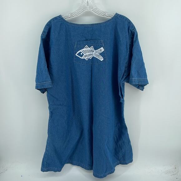 Vintage Magic 100% cotton fish seashell turtle stamped denim jean dresss sz 2XL - Picture 7 of 7